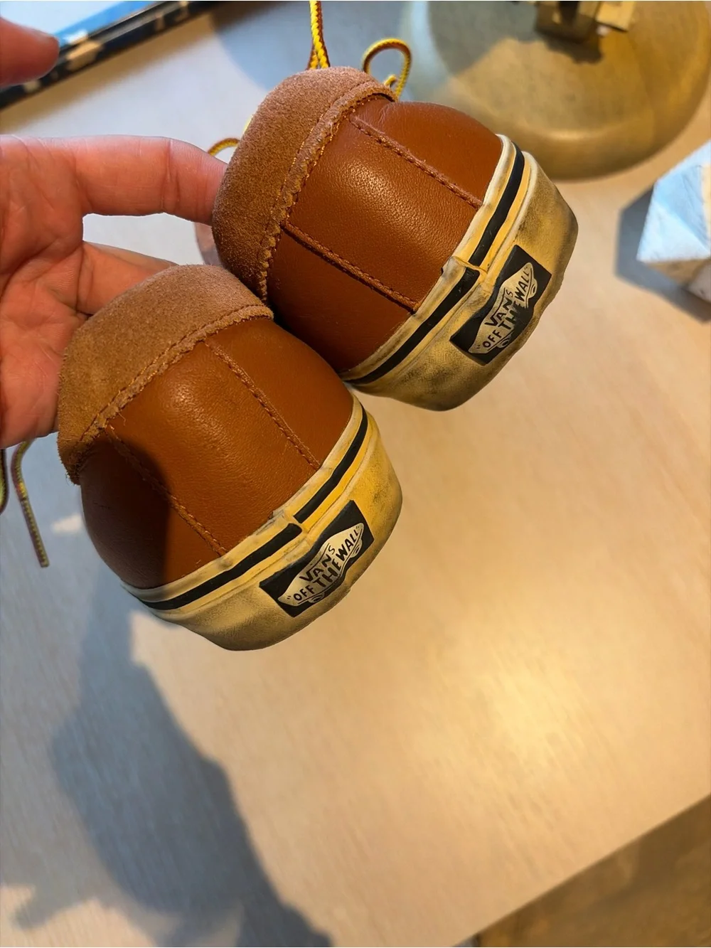 Vans Men’s Brown Leather Boat Shoes with Yellow Accents